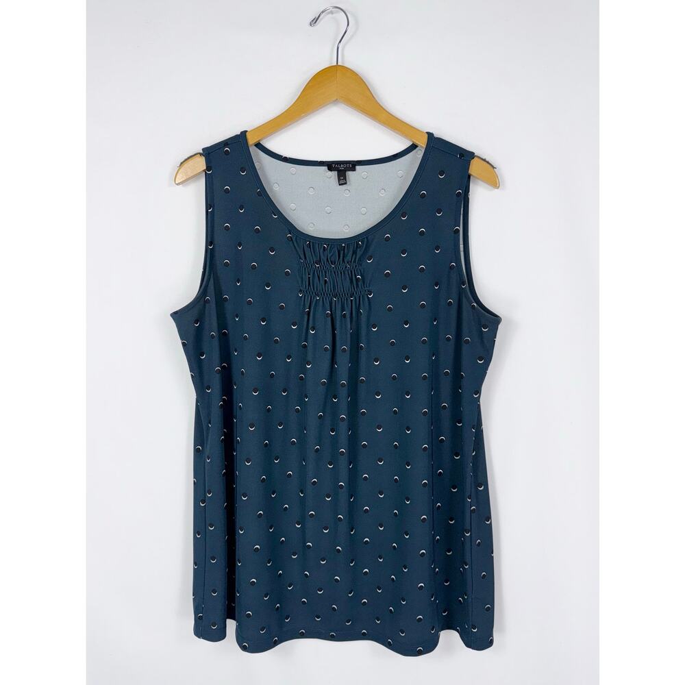Talbots Polka Dotted Smocked Sleeveless Top Women's 1X Teal